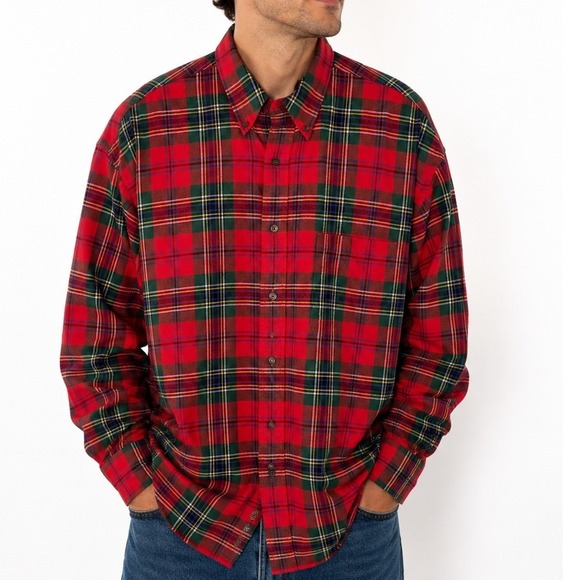 Eddie Bauer Other - Vtg Eddie Bauer Sz L Flannel Shirt Classic Red Plaid Long Sleeve Button Up Men's